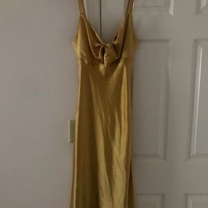 Gold Satin XS Midi Bridesmaid Dress